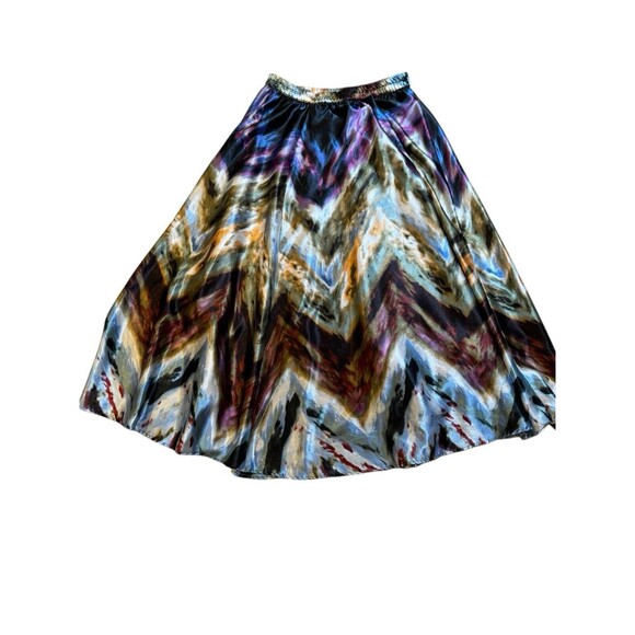 Her Destiny Women’s Satin Maxi Skirt Multicolored Earth Tones Patterned w/Bow M - Picture 4 of 7